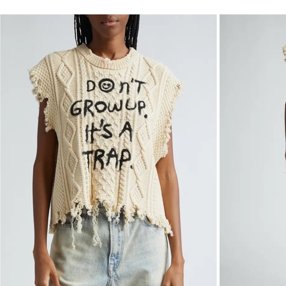 R13 Cream Knit Top with Black Text - Picture 1 of 10
